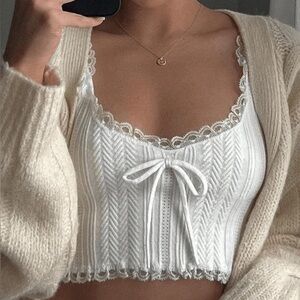For love & Lemons White Lace Trim Knit Tank Top